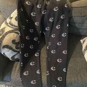 Champion Black Sweatpants with Logo Pattern